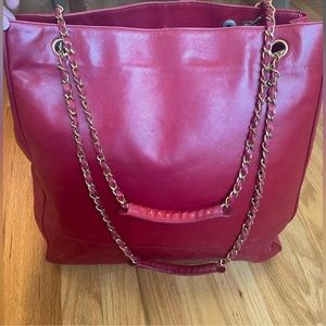$4,500 CHANEL Red Quilted Lambskin Leather Chain Shoulder Tote Bag